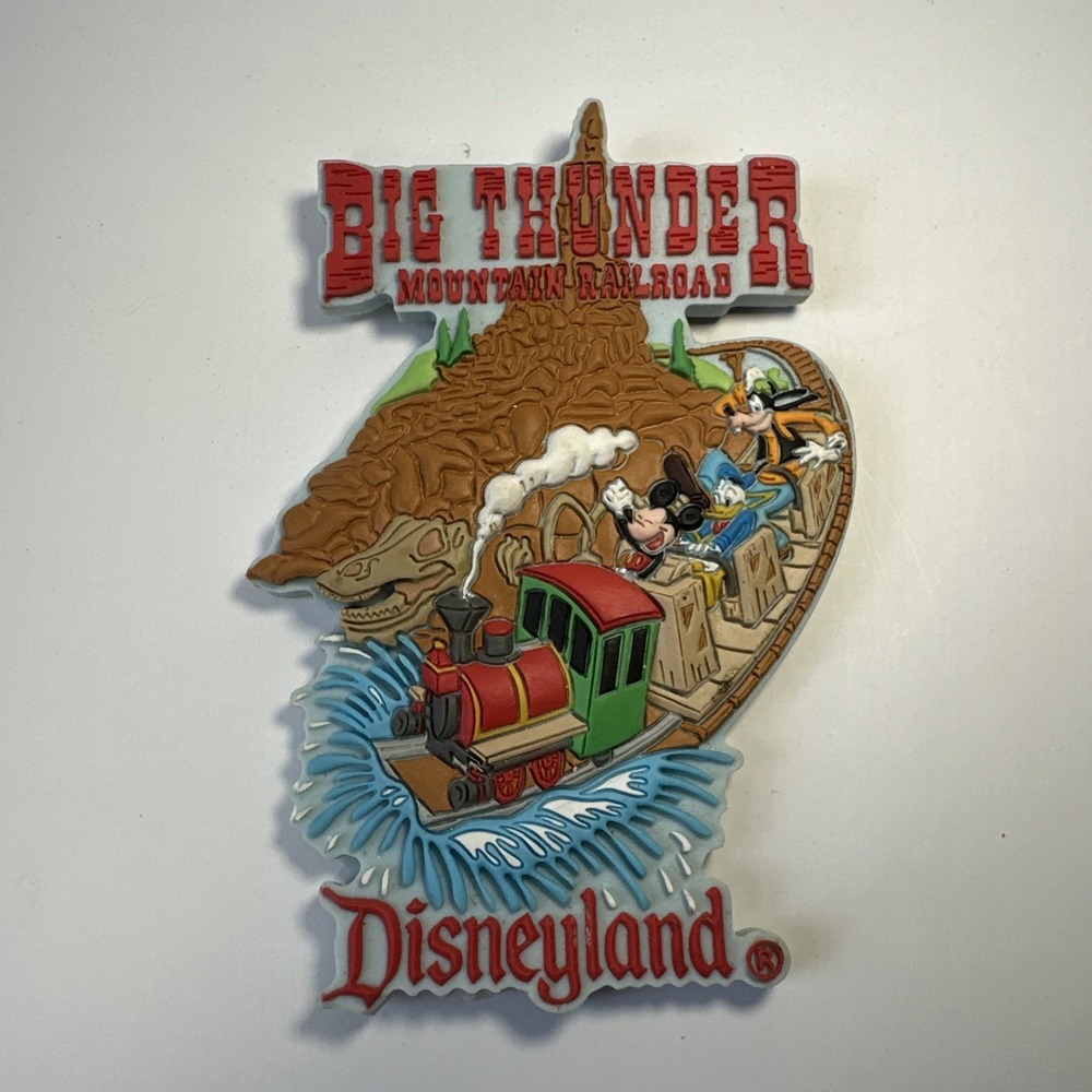 Vintage Disneyland Big Thunder Mountain Railroad 3D Rubber Magnet Mickey Goofy